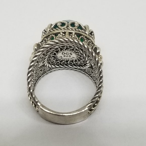 Stunning Green Onyx Ornate Filigree Ring Size 5 - Picture 3 of 5